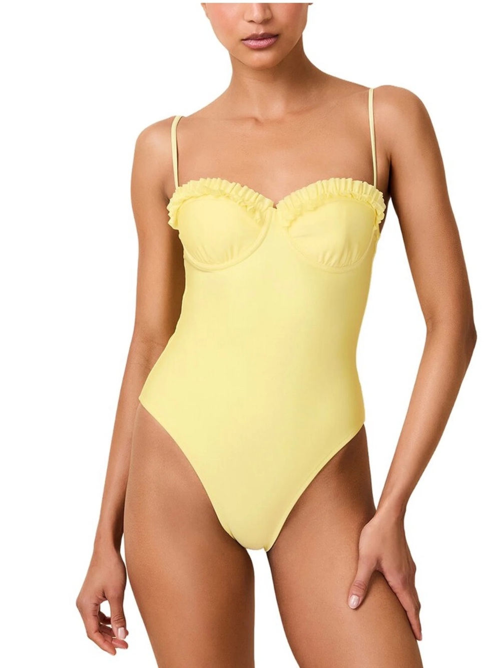 SOLID & STRIPED Yellow Ruffle Bust One-Piece Swimsuit
